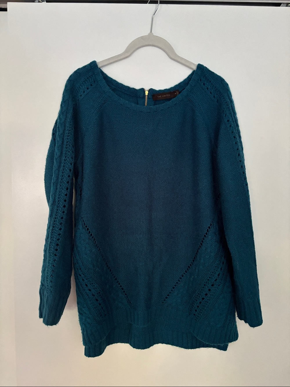 The Limited Teal Scoop-Neck Cable Accent Sweater